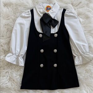 Toddler- Black & White Bow-Accent Sleeved Mini Dress